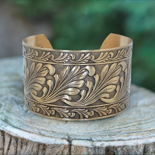 Solid Brass Cuff - Scroll Design - UrbanroseNYC