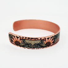 Load image into Gallery viewer, Copper Art Bracelet - Western Sunflowers Narrow Cuff
