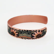 Load image into Gallery viewer, Copper Art Bracelet - Western Sunflowers Narrow Cuff
