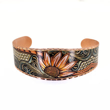 Load image into Gallery viewer, Copper Art Bracelet - Western Sunflowers Wide Cuff
