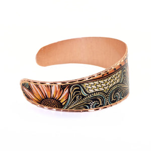 Copper Art Bracelet - Western Sunflowers Wide Cuff