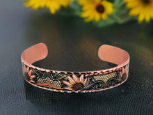 Load image into Gallery viewer, Copper Art Bracelet - Western Sunflowers Narrow Cuff
