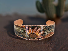 Load image into Gallery viewer, Copper Art Bracelet - Western Sunflowers Wide Cuff
