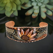 Load image into Gallery viewer, Copper Art Bracelet - Western Sunflowers Wide Cuff
