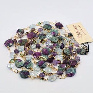 Long Gemstone Wraparound Necklace - Ruby in Zoisite & Aquamarine UrbanroseNYC