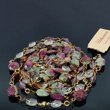 Load image into Gallery viewer, Long Gemstone Wraparound Necklace - Ruby in Zoisite &amp; Aquamarine UrbanroseNYC
